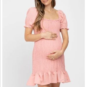 Light Pink Smocked Puff Sleeve Maternity Dress